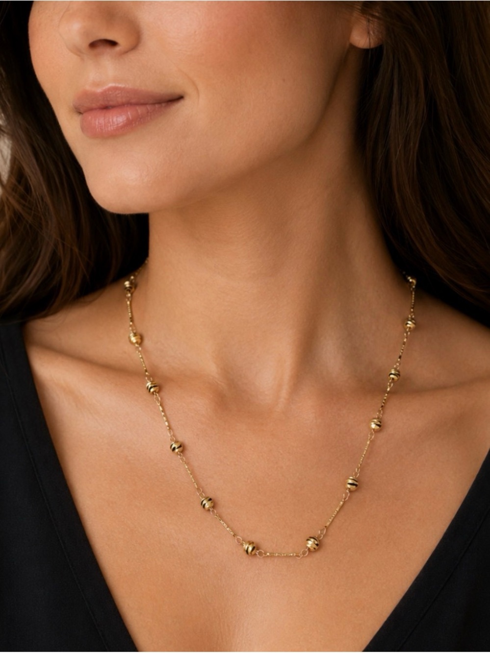 Gold Plated Station Ball Bead Necklace | Stainless Steel | Dainty Everyday Wear
